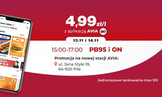 Paliwo za 4,99 zł/l na nowej stacji AVIA w Pile